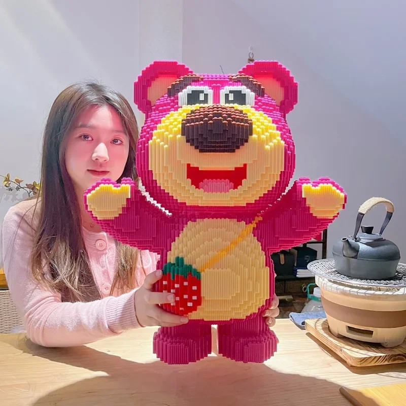 30CM Extra Large Strawberry Bear Block Assembly Toy Small Particle Puzzle Block Children's Toys Birthday Gift Desktop Decoration