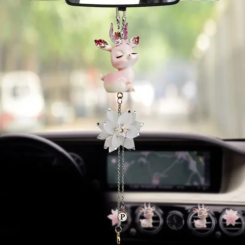 Car Rearview Mirror Hanging Pendant Cute Deer Model for Girls Gift Car Accessories Interior Adorn Creative Decors