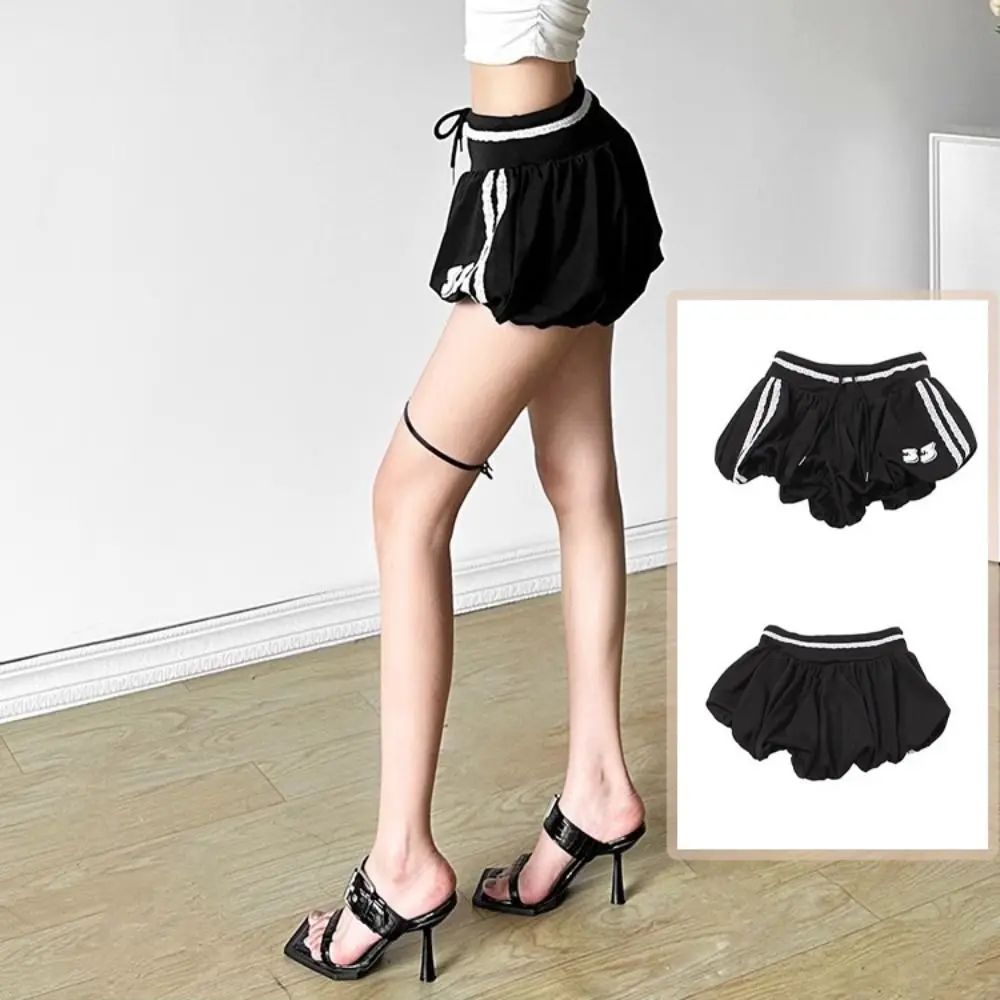 

Модные шорты с высокой талией в американском стиле, повседневные короткие брюки в полоску на шнурке, спортивные штаны, свободные широкие шорты для женщин и дам