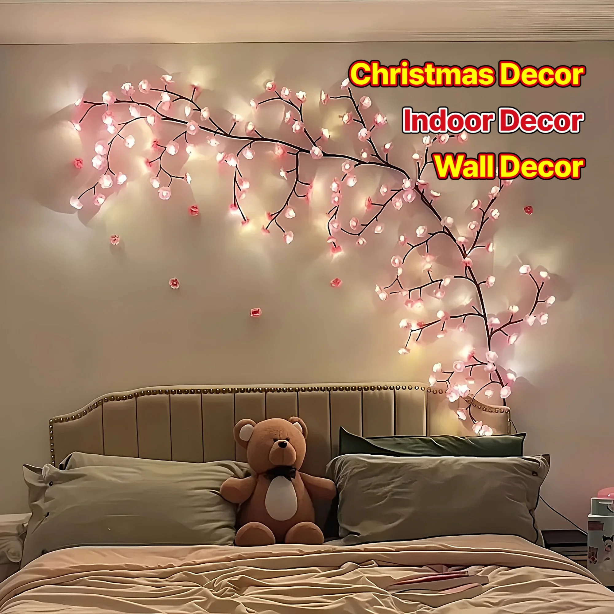 

1pc 96 LEDS Cherry Blossom Vine Light 1.8M Branch Fairy Light USB Power Atmosphere Decoration Light for Bedroom Wall Christmas