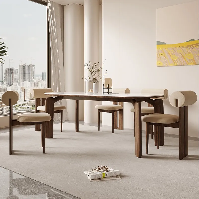 Nordic Light Luxury Style Furniture Log Dining Table Rock Table Top Living Room Decoration High-End Restaurant Dining Chair Set