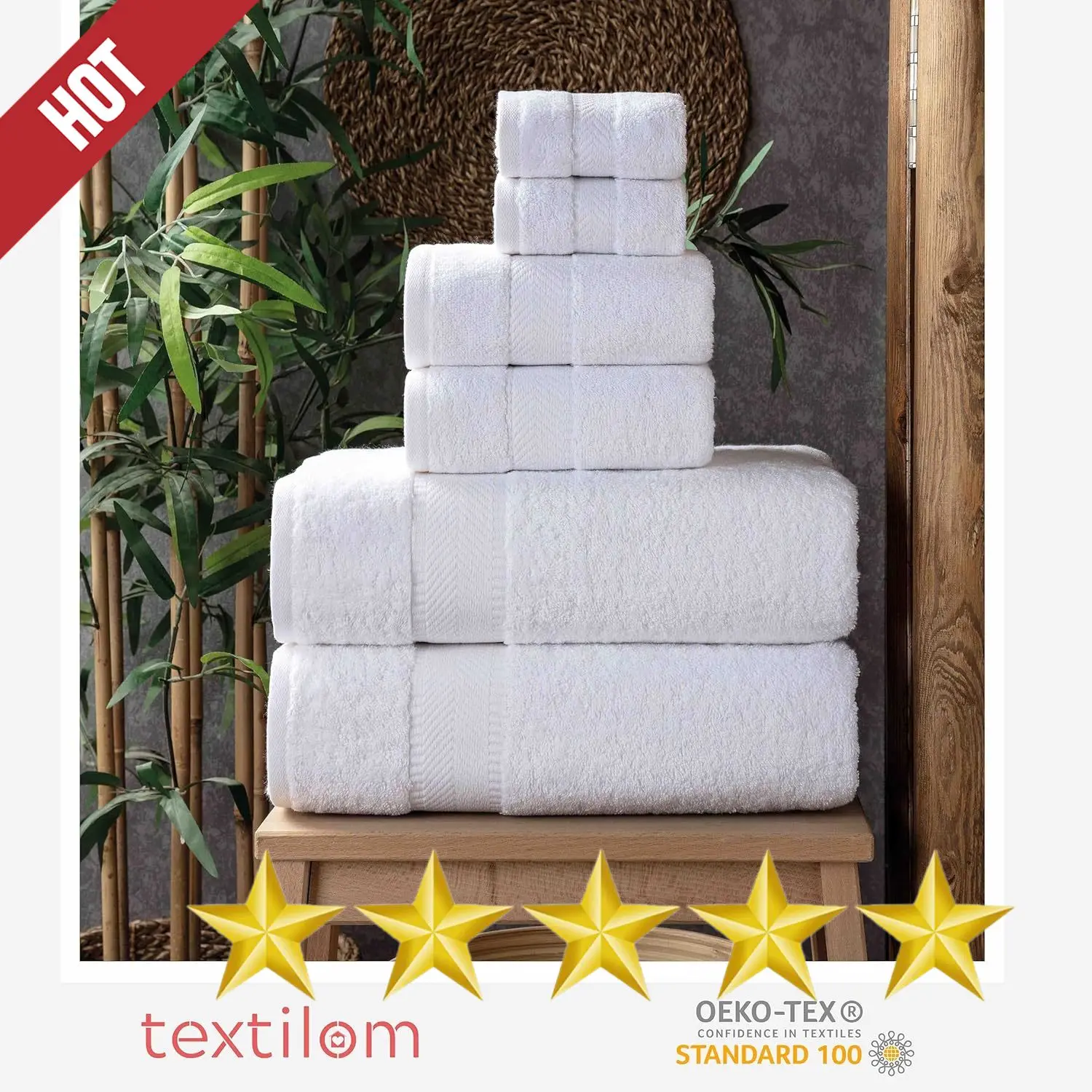 100% Turkish Cotton 6 Pcs Bath Towel Set, Luxury Bath Towels for Bathroom, Soft (Bath Towels, Hand Towels, Washcloths)-