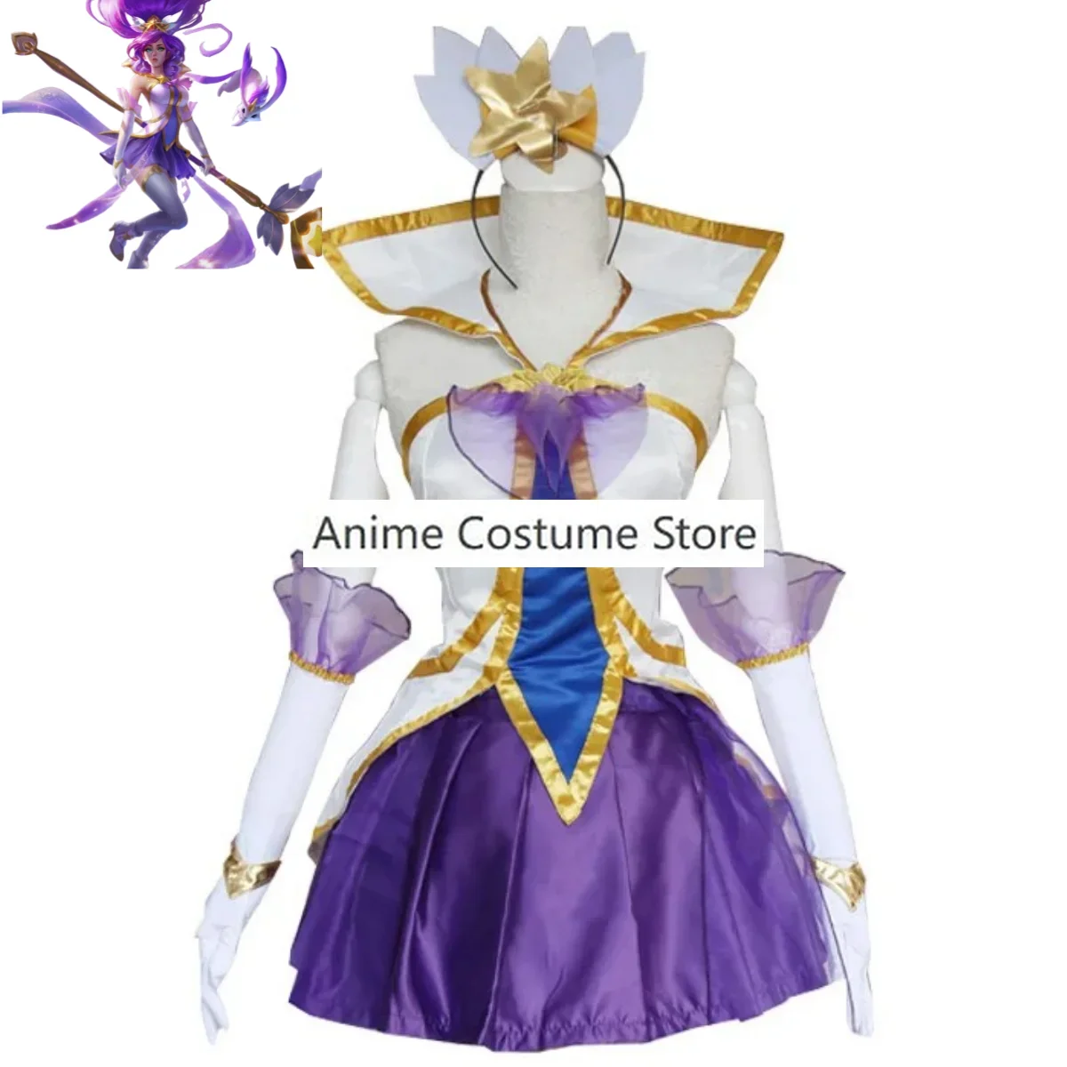 Game LOL Star Guardian of Soraka Janna Cosplay Kostuum De Starchild Paarse Rok Pruik Volwassen Vrouw Sexy Carnaval Halloween Pak