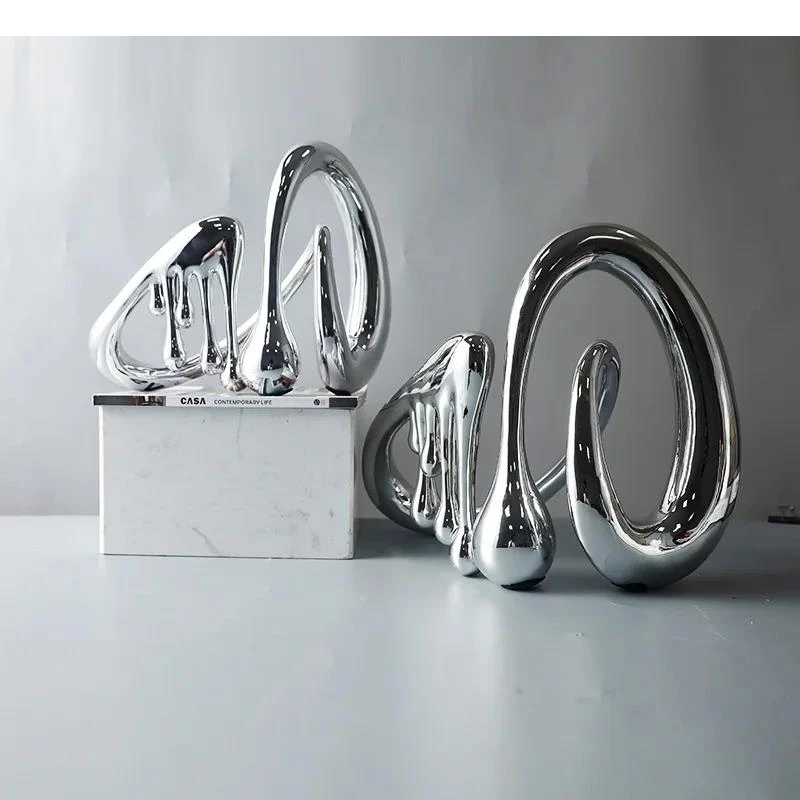 Abstract Water Drop Shapes Silver Craft Hollow Fluid Ornament Decorative Figurines Home Decoration Accessories
