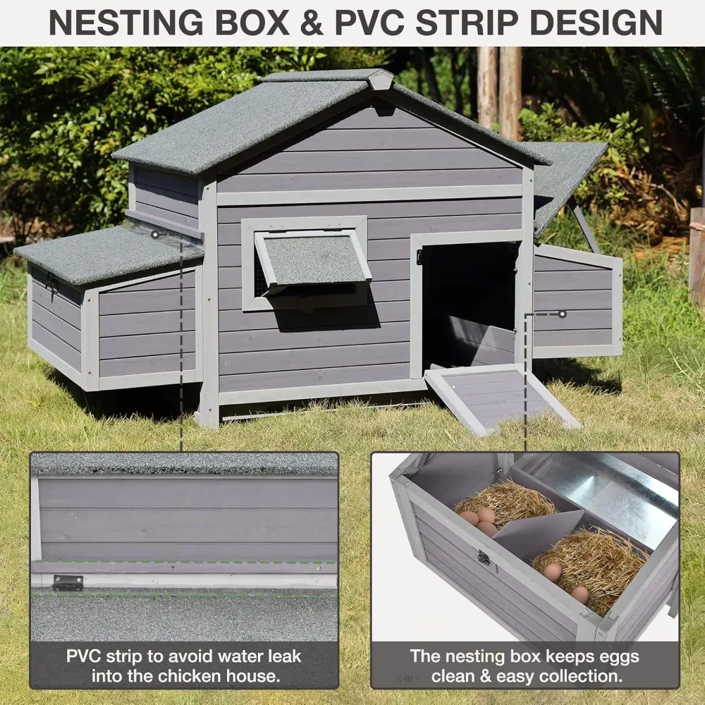 Large Chicken Coop Expandable Chicken House for Outdoor with Two Nesting Box, Leakproof Pull-on Tray and UV-Resistant Roof Panel