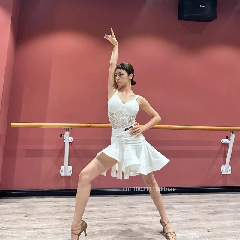 Novo verão vestido de dança latina adulto prática avançada vestido cinta macacão conjunto dança desempenho vestido dança latina
