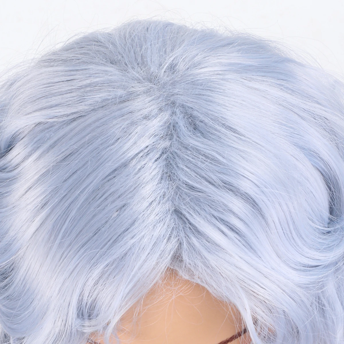 European and American wig women with short curly hair, split pear blossom perm, blue gray short hair-Synthetic fiber wig