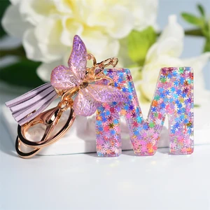 Dreamy Sequin Letters Chaveiro para Mulheres, Borla Pingente De Borboleta, Chaveiro Inicial, Suspensão De Bolsa, Encantos De Sacos, Chaveiro Do Carro, A-Z 8 principais vendas chaveiro de franja - №1