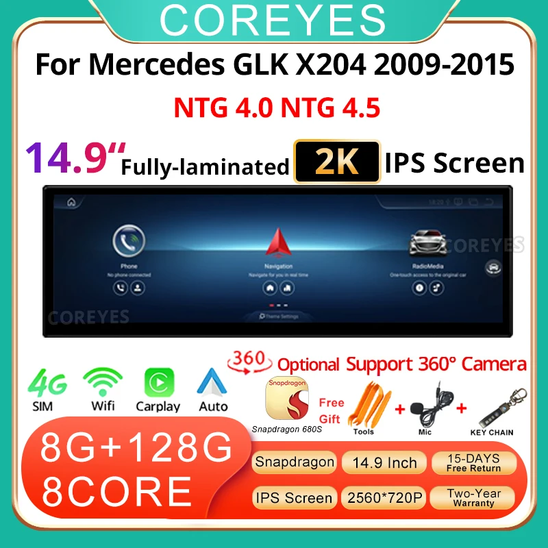 COREYES 14.9 Android 14 Car Radio For Mercedes Benz GLK Class X204 Multimedia Player Carplay Stereo BT GPS Navigation 