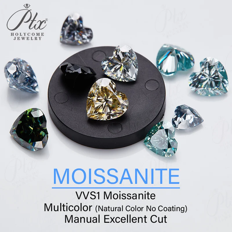 Moissanite Stone Heart Cut D Color VVS1 Clarity  Lab Synthetic Created Heat Diamond for DIY Jewelry Making Materials with Report