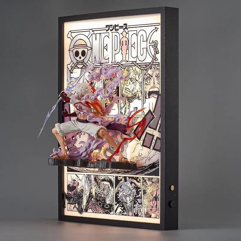 Figura de acción de One Piece Monkey D. Luffy(Nika), póster de pintura estéreo 3D, figura de Anime, decoración, caja de luz, póster de luz de ambiente, regalo