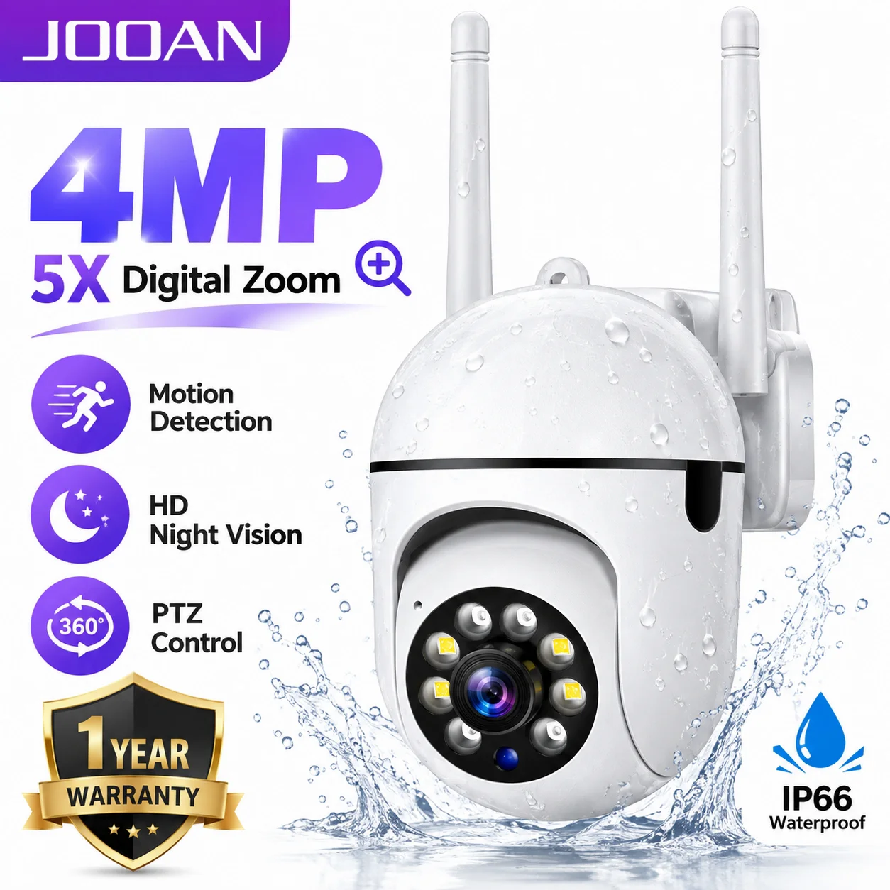JOOAN 4MP PTZ Wifi Camera Outdoor 5X Digital Zoom Motion Detection Security Protection IP Camera CCTV Surveillance Camera