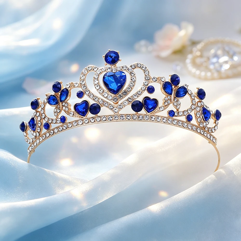 Heart Crown Tiara Rhinestone Princess Headpiece for Women Wedding Pageant Prom Birthday Bridal Evening Party Hair Accessories view 6