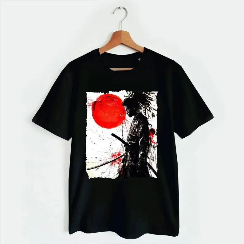 

Camiseta afro samurai vintage retro estilo arte japonés tinta sumi-e