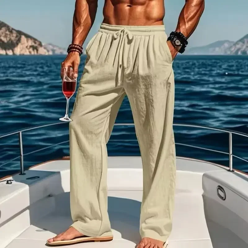 

2025 Spring/Summer New Men's Cotton Linen Pants Summer Fashion Casual Solid Color Loose Plus Size M-4XL