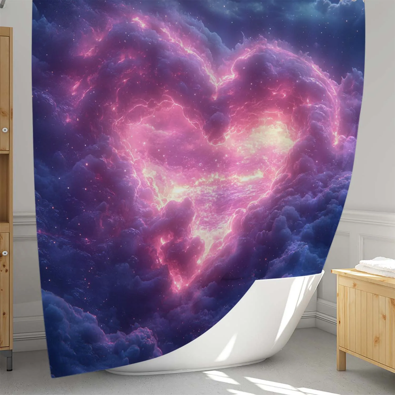 

Водонепроницаемая занавеска для душа с галактическим сердцем, устойчивая к плесени — космический дизайн для романтического декора ванной комнаты