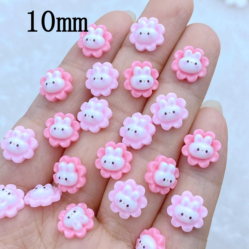 50Pcs New Cute Mini 10mm Resin Rabbit Flower Series Flatback Ornament Jewelry Making Manicure Hairwear Accessories