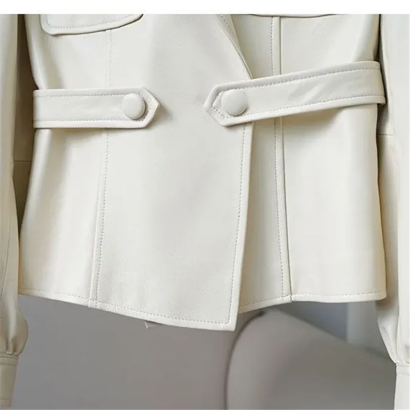 Primavera outono curto blazer de couro casaco feminino 2025 nova moda solta jaqueta de couro do plutônio cor pura preto branco outerwear feminino