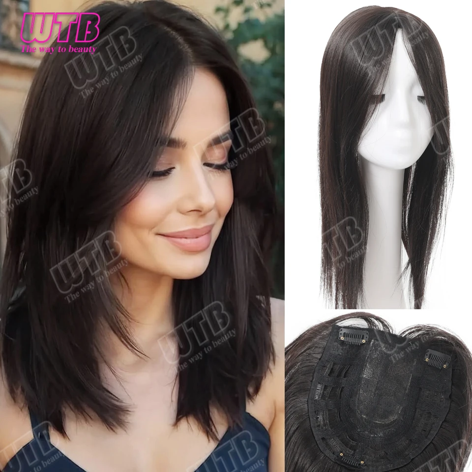 WTB Replacement Wig Synthetic Wig Straight Hair Replacement Block Wig with Middle Part Bangs Suitable for Women's Daily Wear