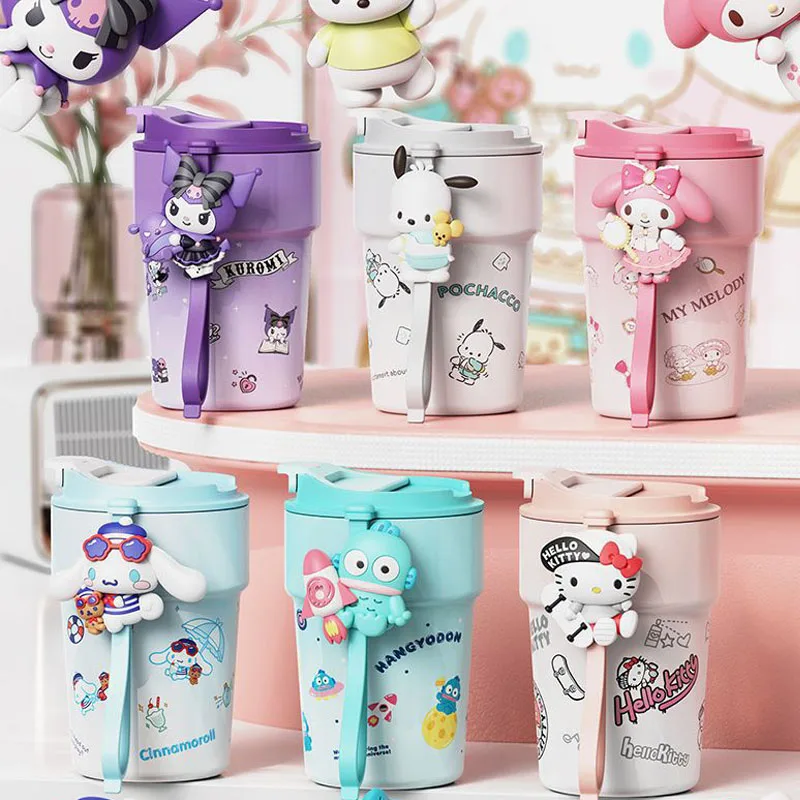 

Sanrio Vacuum Cup Kuromi My Melody Anime Figure Flip Up Straight Drinking Handheld Water 380ml Cup Cartoon Kawaii Girl Kids