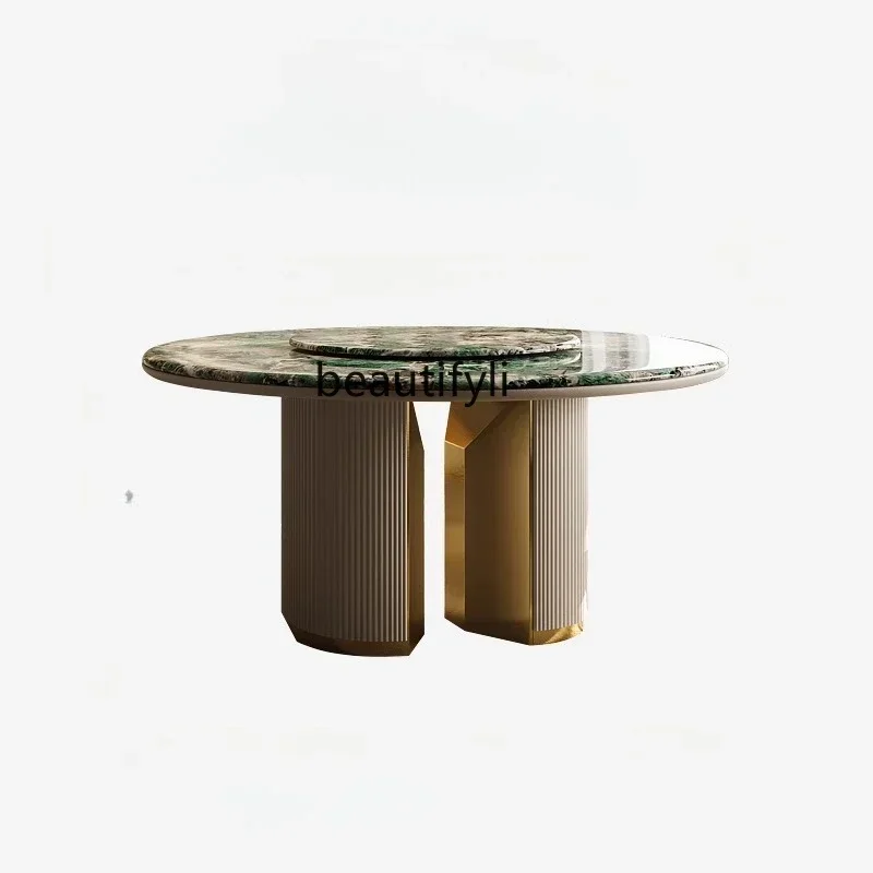 32Light luxury dining table and chairs negotiation table premium Italian marble square round dining table