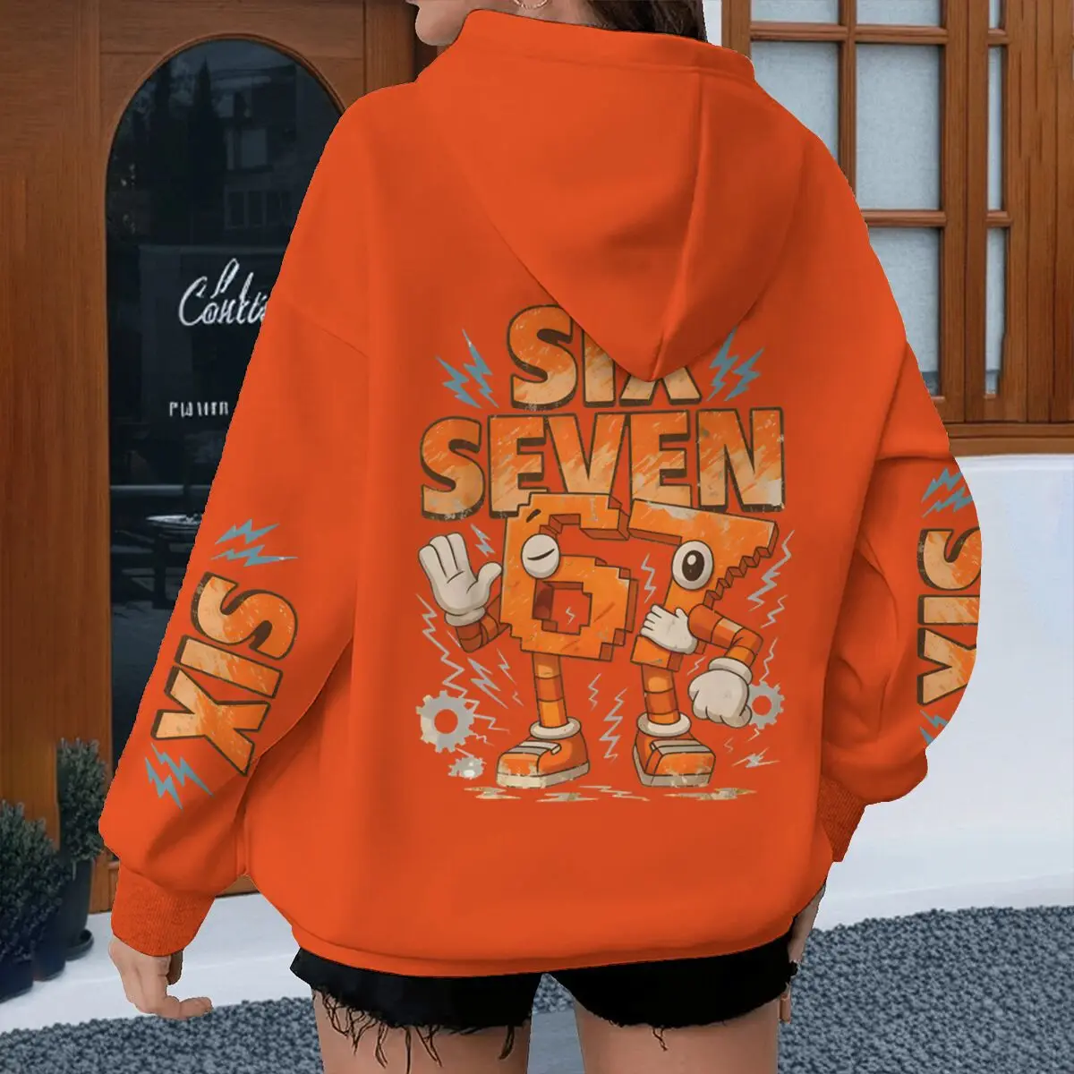 

Cartoon 67 Italian Brainrot Six Seven Hoodies Men Women Orange Meme Six Seven Cartoon Print Pullover Casual 67 Trend Hoody