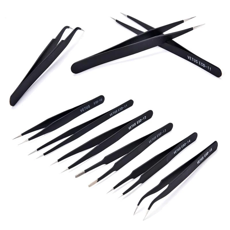 6pcs Esd Anti-static Stainless Steel Tweezer Set Maintenance Repair Tool Kit Anti Static Model Making Tool Hand Tool Set