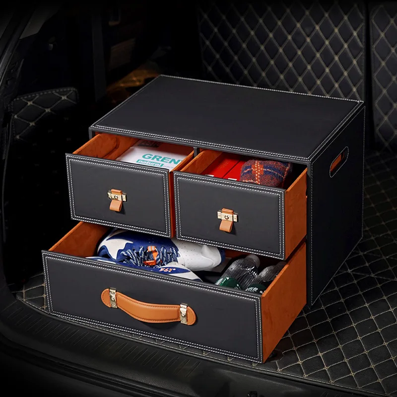 Smiley Face Car Storage Box Drawer Type Car Trunk Leather Finishing Supplies