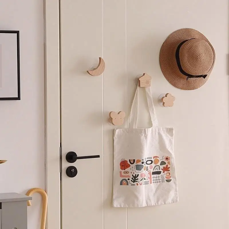 Wooden Wall Hook Cute Cartoon Solid Wood Heavy Duty Decorative Hanging Hook For Coat Hat Towel Entryway Bedroom Home Decor