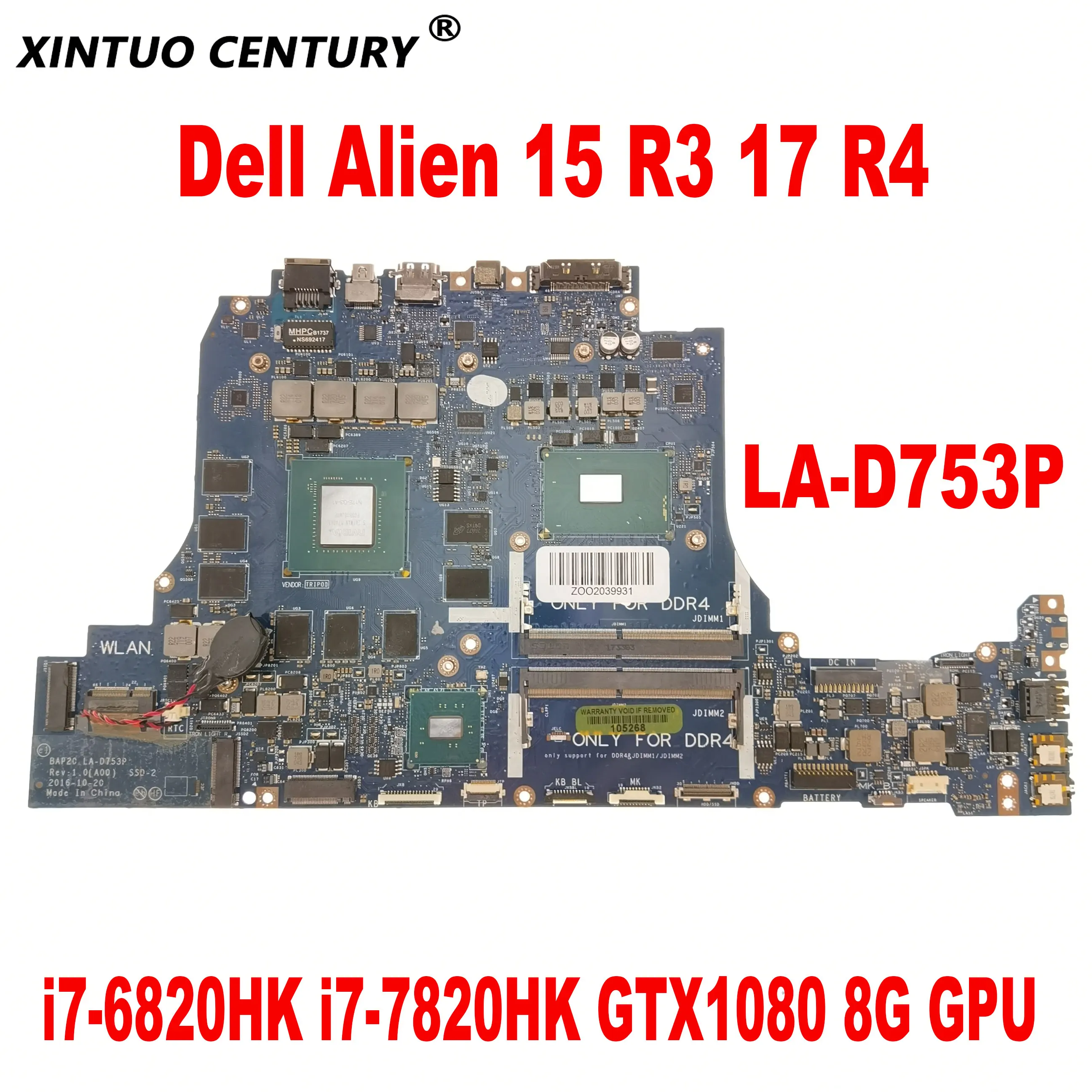 

BAP20 LA-D753P Motherboard for Dell Alien 15 R3 17 R4 Laptop Motherboard with i7-6820HK i7-7820HK CPU GTX1080 8G GPU DDR4 Tested