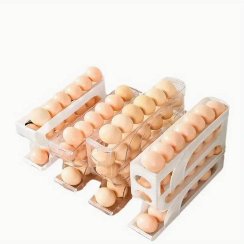 

3/4 Layer Eggs Storage Household Automatic Rolling Egg Storage Box Kitchen Refrigerator Side Door Egg Preservation Rack Egg Box