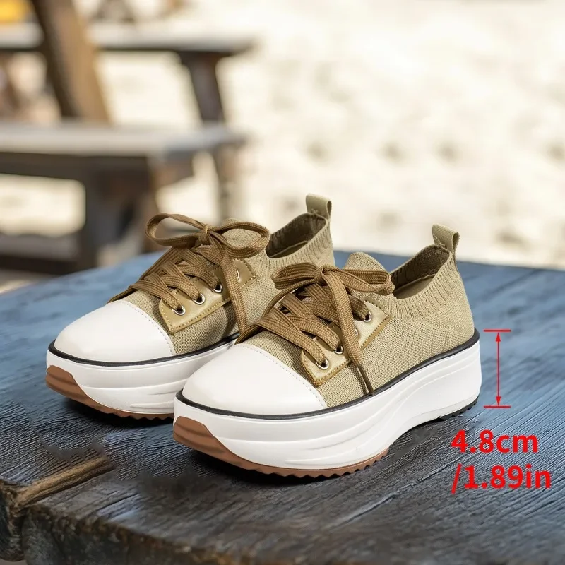 Ladies Shoes 2024 High Quality Lace-up Women's Vulcanize Shoes Fashion Color Matching Hot Sale Round Head Breathable Sneakers