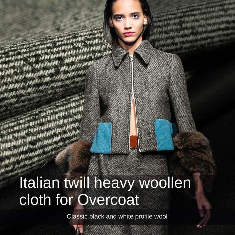 Wool Composite Fabric Classic Black White Line Twill Stiff Material Autumn Winter Knitted Coat Skirt Fabrics by the Meter