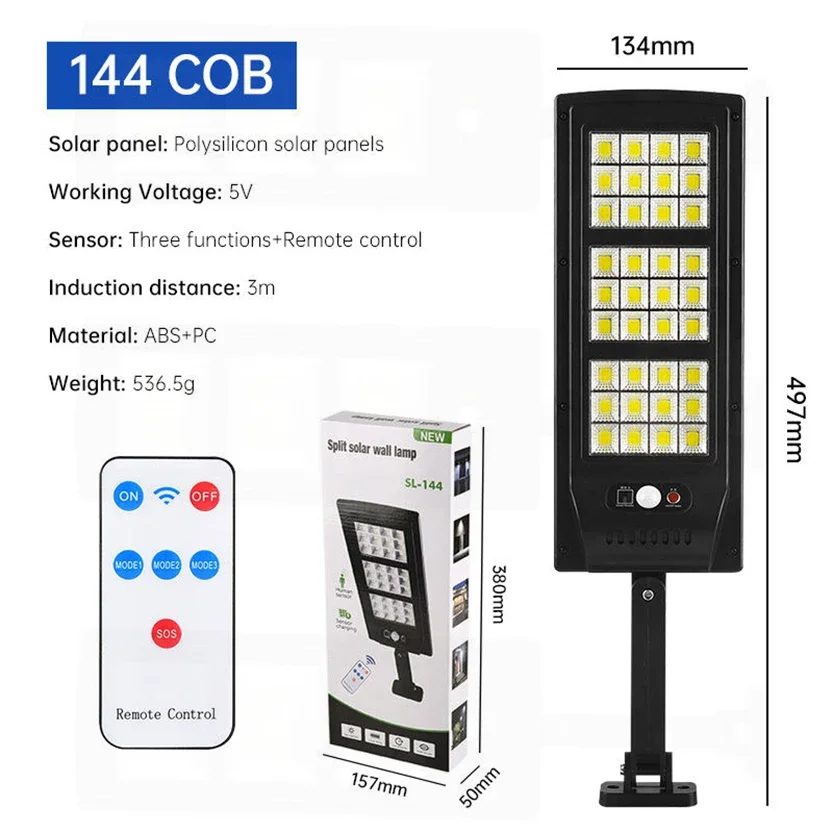 10000W ไฟถนนพลังงานแสงอาทิตย์กลางแจ้ง 144LEDs 10000 Lumens Super Bright Motion Sensor กันน้ําสําหรับโรงรถสวนโคมไฟพลังงานแสงอาทิตย์