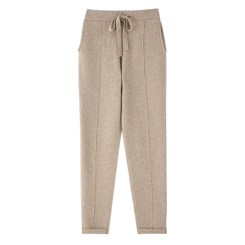 

Autumn and Winter 2024 New 100% Wool Knitted Women's Small Legged Pants Simple and Versatile Women's Long Wool Wide Leg Pants