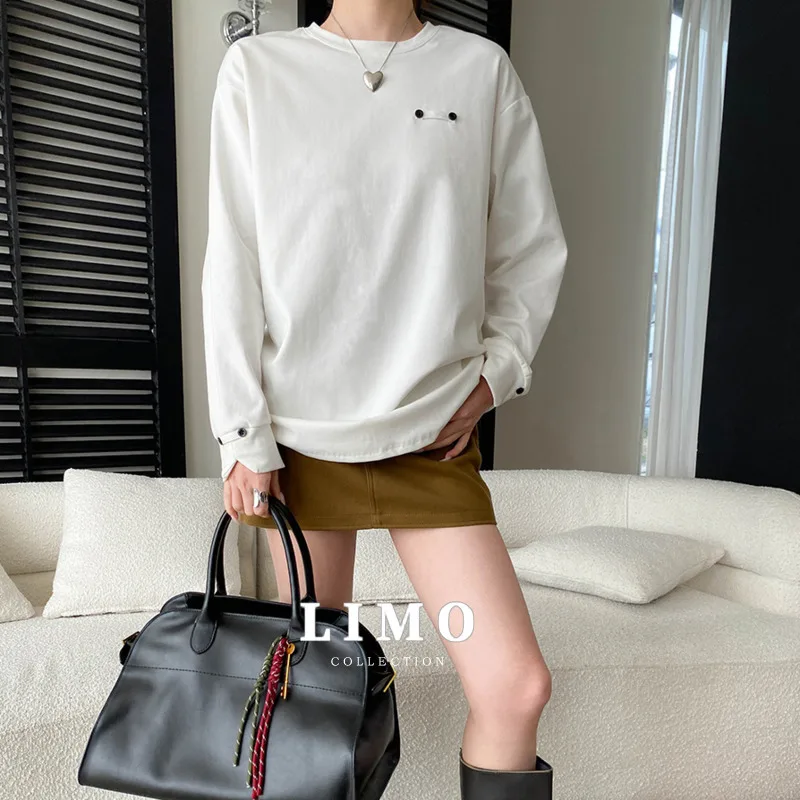 

LIMO женская повседневная минималистичная рубашка на пуговицах, хлопковая блузка с длинными рукавами, осень-зима, повседневная одежда, трендовая элегантность 2023 года