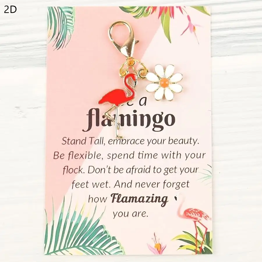1/5/10/20/50/100pcs 2D Flat - /s/s 2D Elegant Flamingo Plus White Daisy Keychain, The Ideal Choice for Fashion Lovers, Small Gif