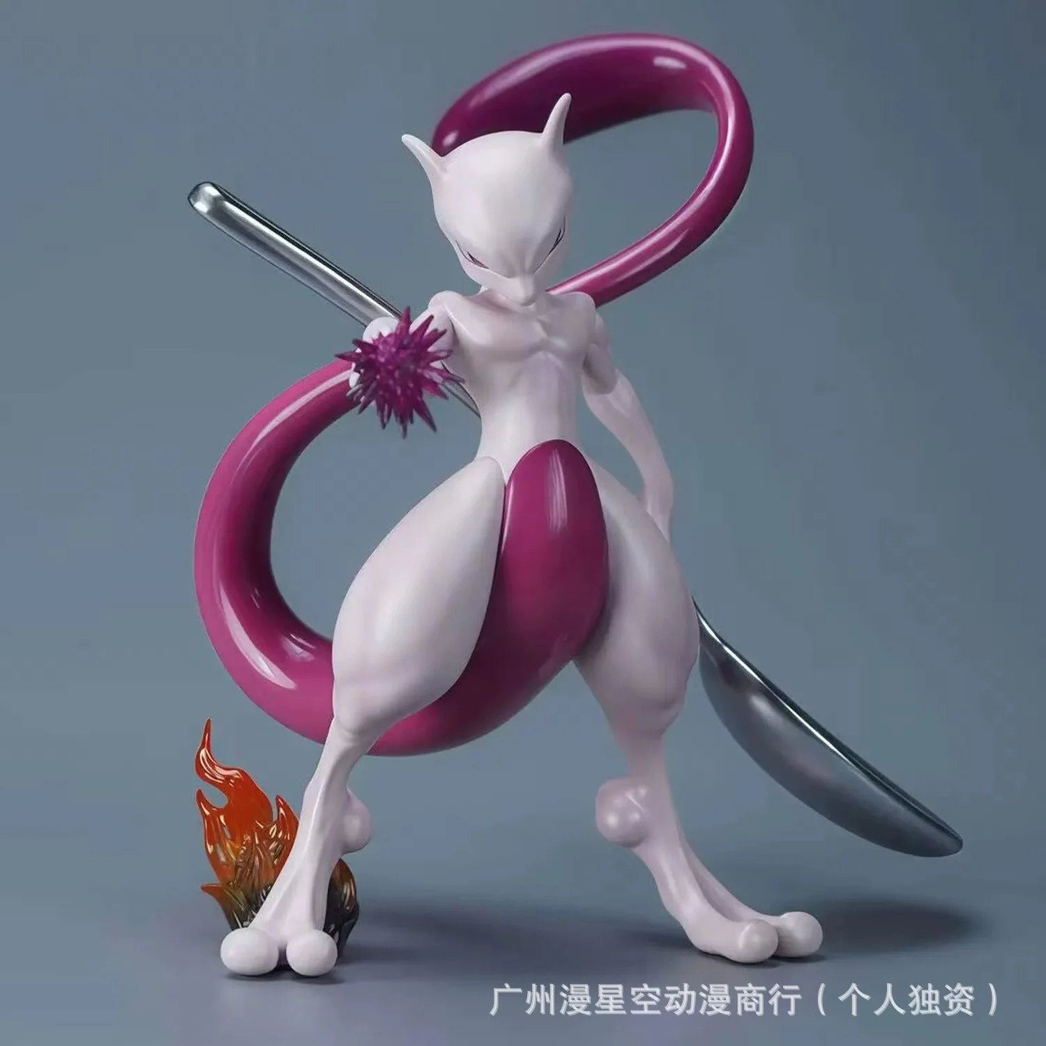 

Hot Sale Pokemon Mewtwo Action Figure with Sword & Gun Flame Effect Dynamic Pose Collectible Statue Desktop Decor Gift for Fans