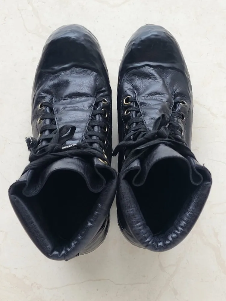 Handmade Mens Gothic High Top Cowhide Genuine Leather Shoes Lace Up Thick Platform Casual Shoes New Designer Vintage Footwear