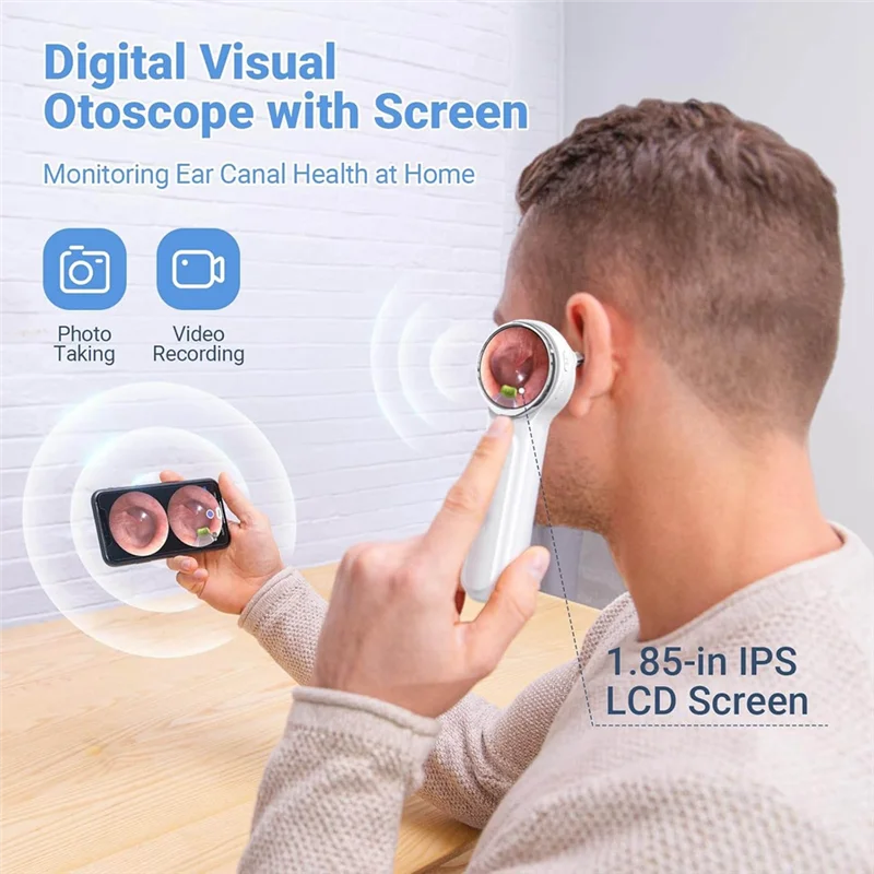 

ABVO-Digital Otoscope With Light, 1.85 In IPS Screen, 720P HD Ear Camera, Ear Wax Removal Tool, Video Functionality