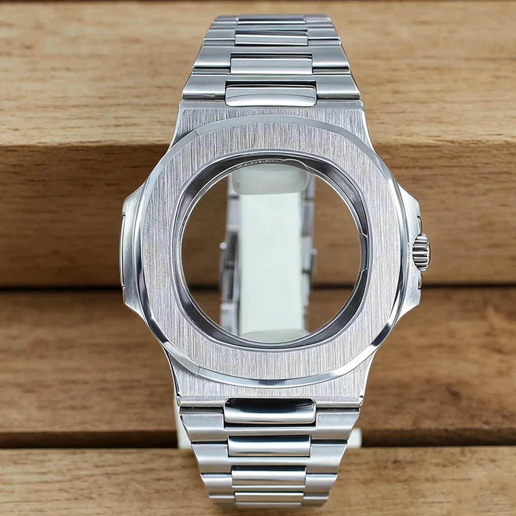 

Ultra thin 43.3mm Silver Watch Case Sapphire Glass For Modified Nautilus Miyota 9015 Movt 30mm Dial 10ATM Waterproof Hot styles