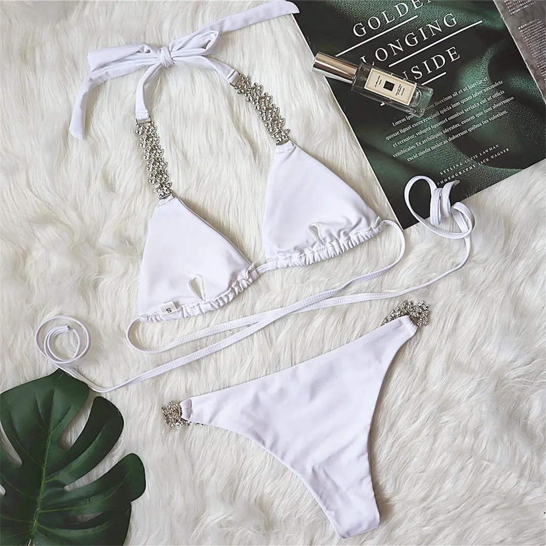 2026 Neckholder-Bikini Damen-Badeanzug Zweiteiliges Bikini-Set Damen-Badeanzug mit Glitzer-Diamant-Dekor Badebekleidung Badeanzug Schwimmen V2386 – Detail 12