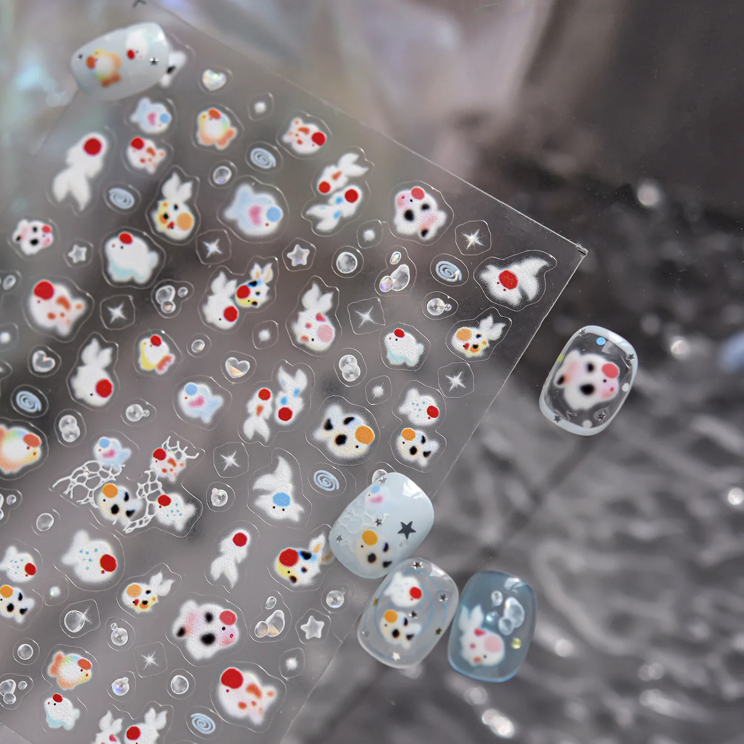 Lindo Flash pez gato burbuja pegatinas de uñas de alta calidad decoración de uñas para niños diseño de calcomanía herramienta de manicura T-5164