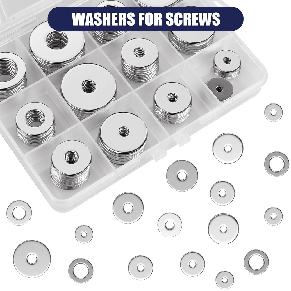 M3-M12 Assortment 304 SS Flat Washers DIY Repairs Electronic Assembly Rust Resistant Smooth Edges For M3 Screws