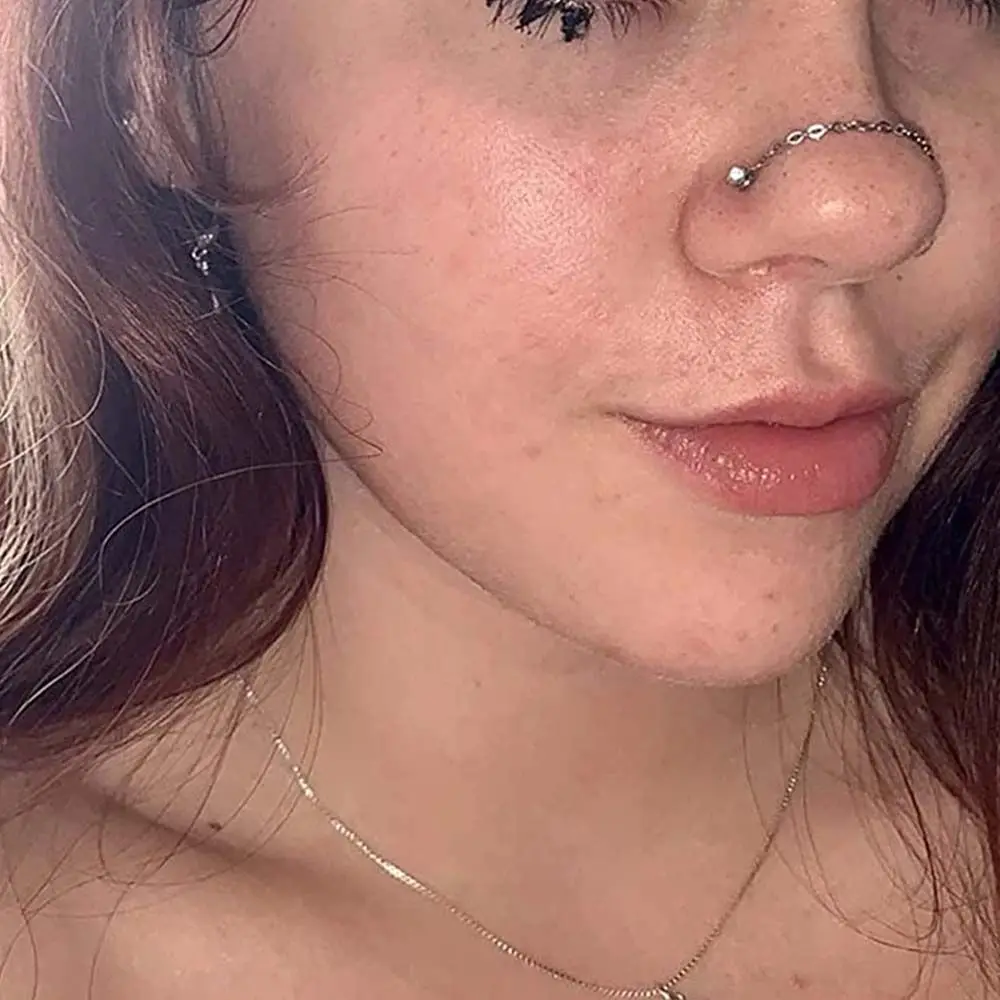 Pendientes de acero inoxidable para barra, anillos de septum, anillos de nariz con bola, piercing de nariz, cadena doble para la nariz