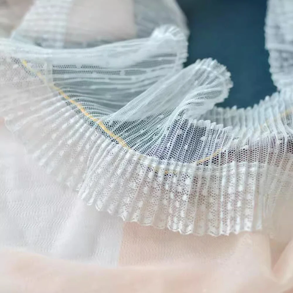 1Yard Elastic Mesh White Black Dot Lace Fabric Handmade DIY Wedding Dresses Sewn Decoration 10.5CM Wide