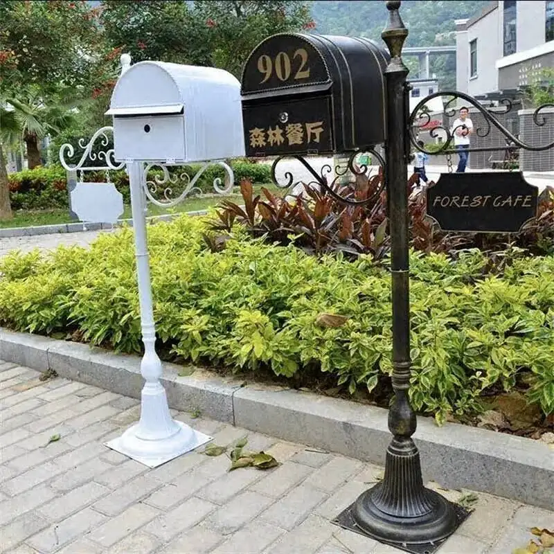 Retro European Mailboxes Outdoor Villa Community Garden Letter Box Wrought Iron Outdoor Rainproof Inbox Outdoor Floor Mailbox