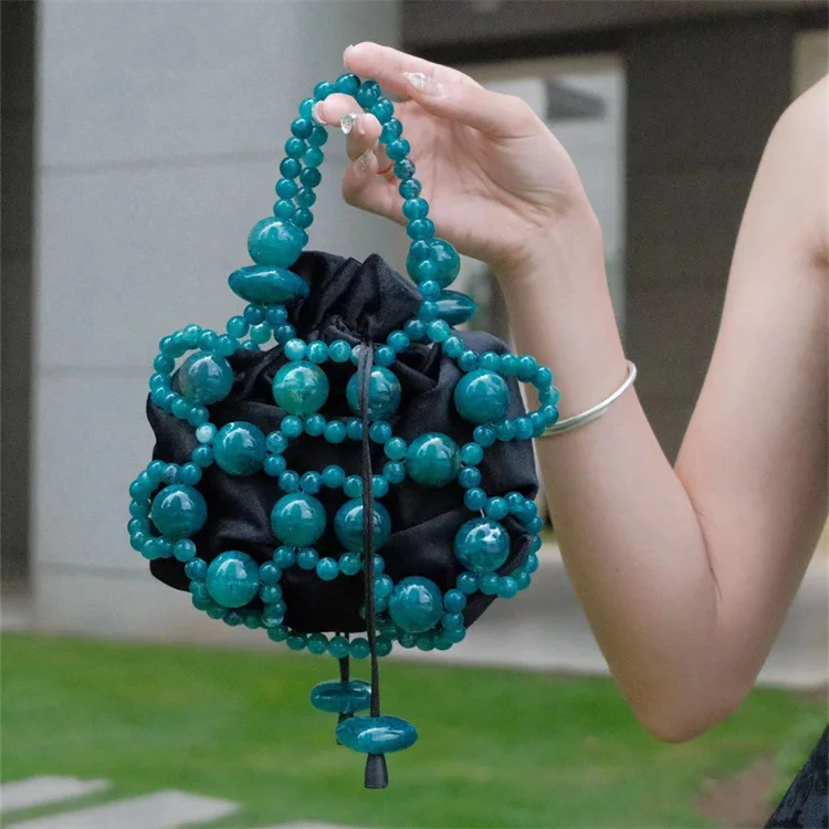 Women Fashion 2024 Summer Sea Color Acrylic Party Beaded Luxury Totes Beading Square Women Handbag