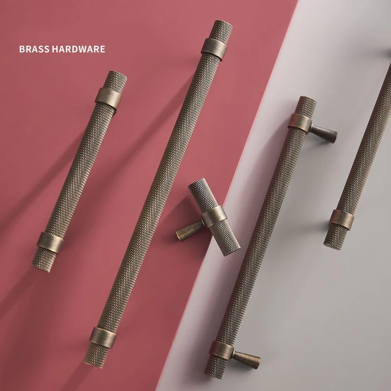 Beicai Brass Knurled Furniture Handles Antique Brass Cupboard Wardrobe Dresser Shoe Box Drawer Cabinet T-bar Pulls