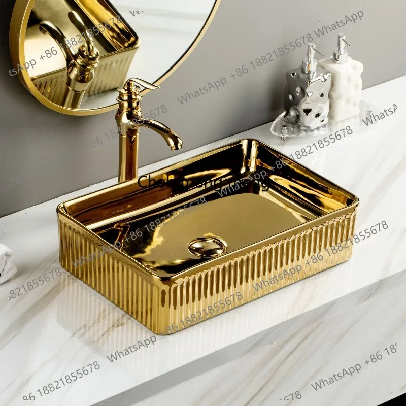 

European gold wash basin ceramic household bathroom art basin balcony wash basin